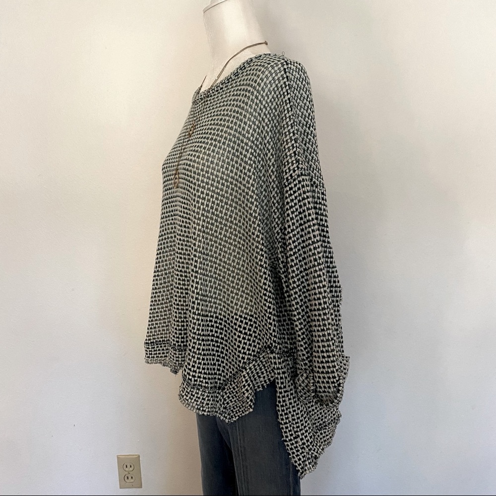 Umgee high-low woven tunic top, green and white check, size large - Picture 3 of 12